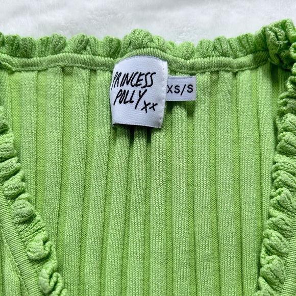 Princess Polly Green Ribbed Ruffled Blouse - Picture 3 of 4